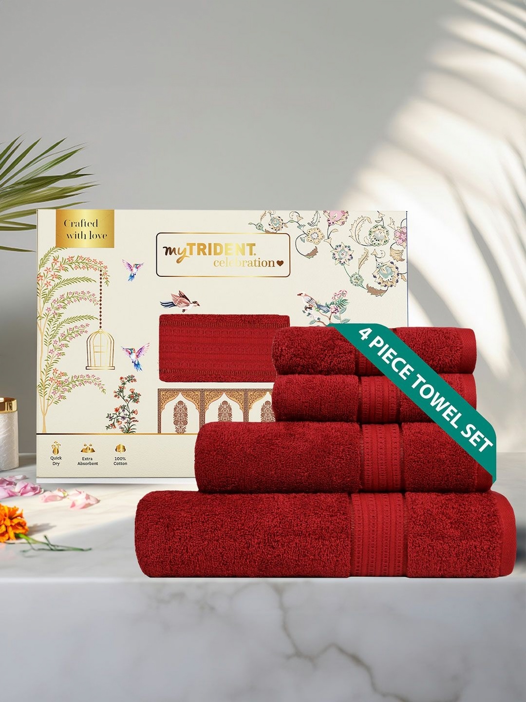 

MYTRIDENT Red 4 Pieces Cotton 450 GSM Towel Set