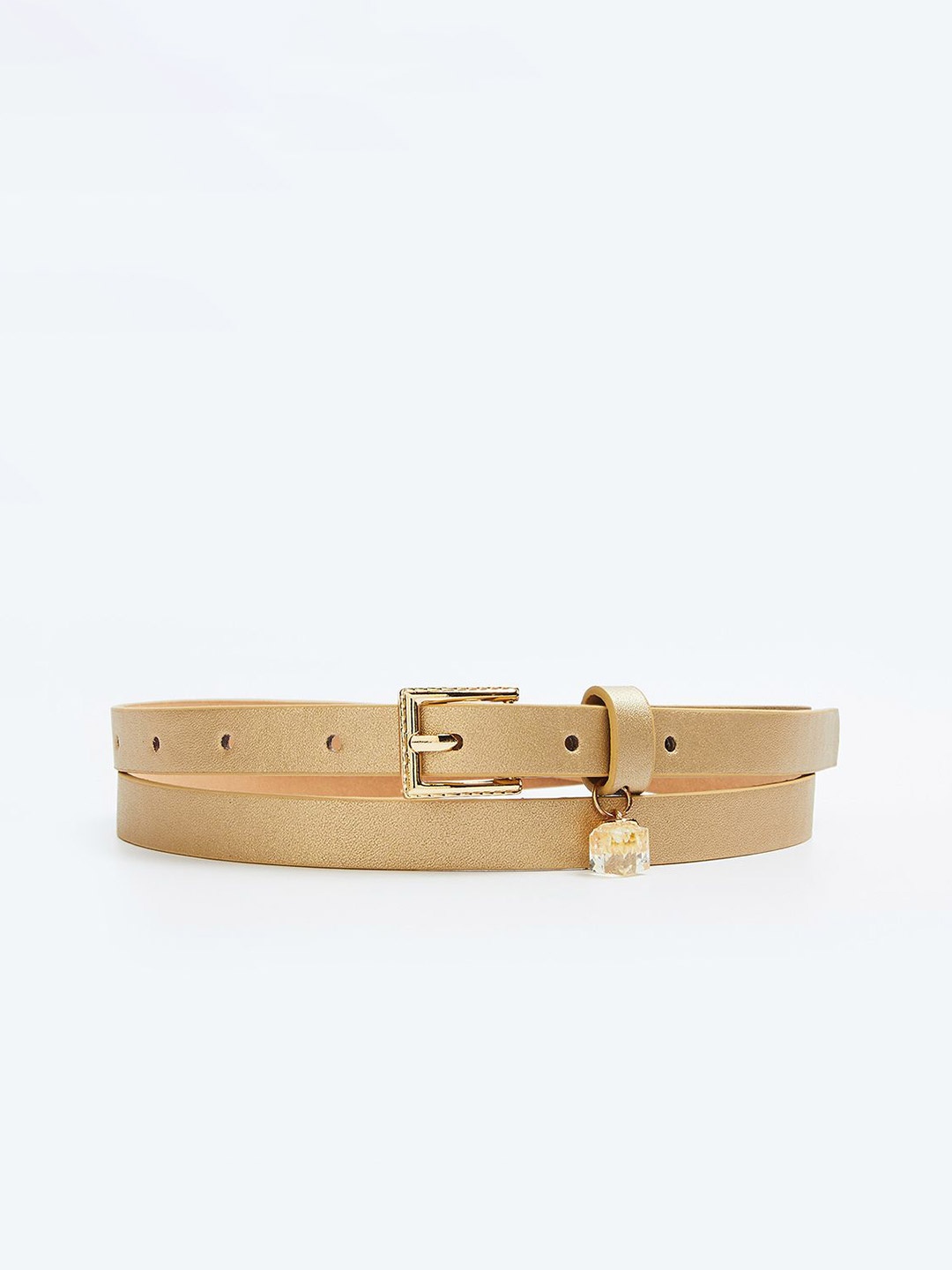 

Ginger by Lifestyle Women PU Slim Solid Tang Belt, Gold