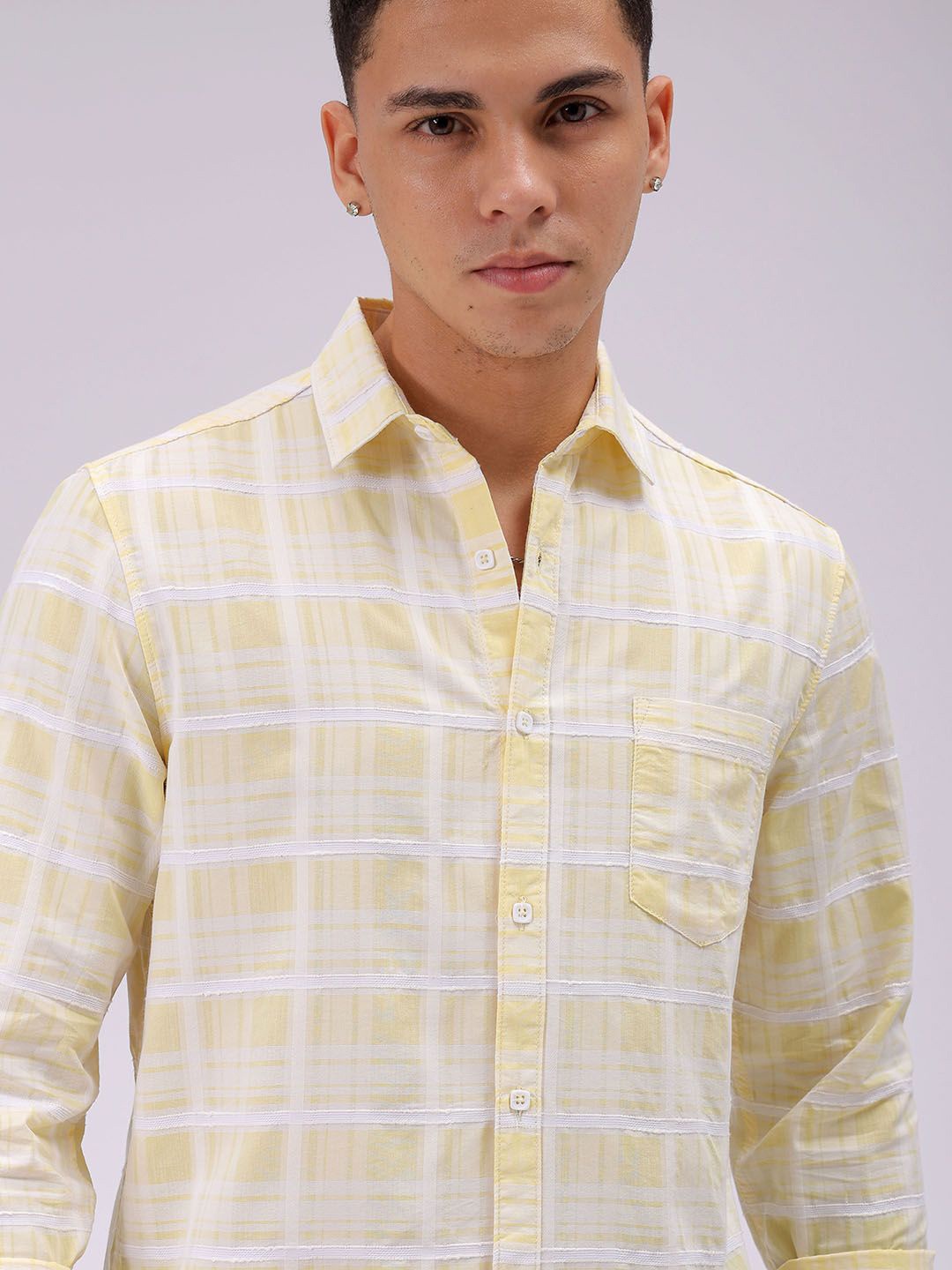 

The Indian Garage Co Men Cutaway Collar Checked Cotton Slim Fit Casual Shirt, Yellow