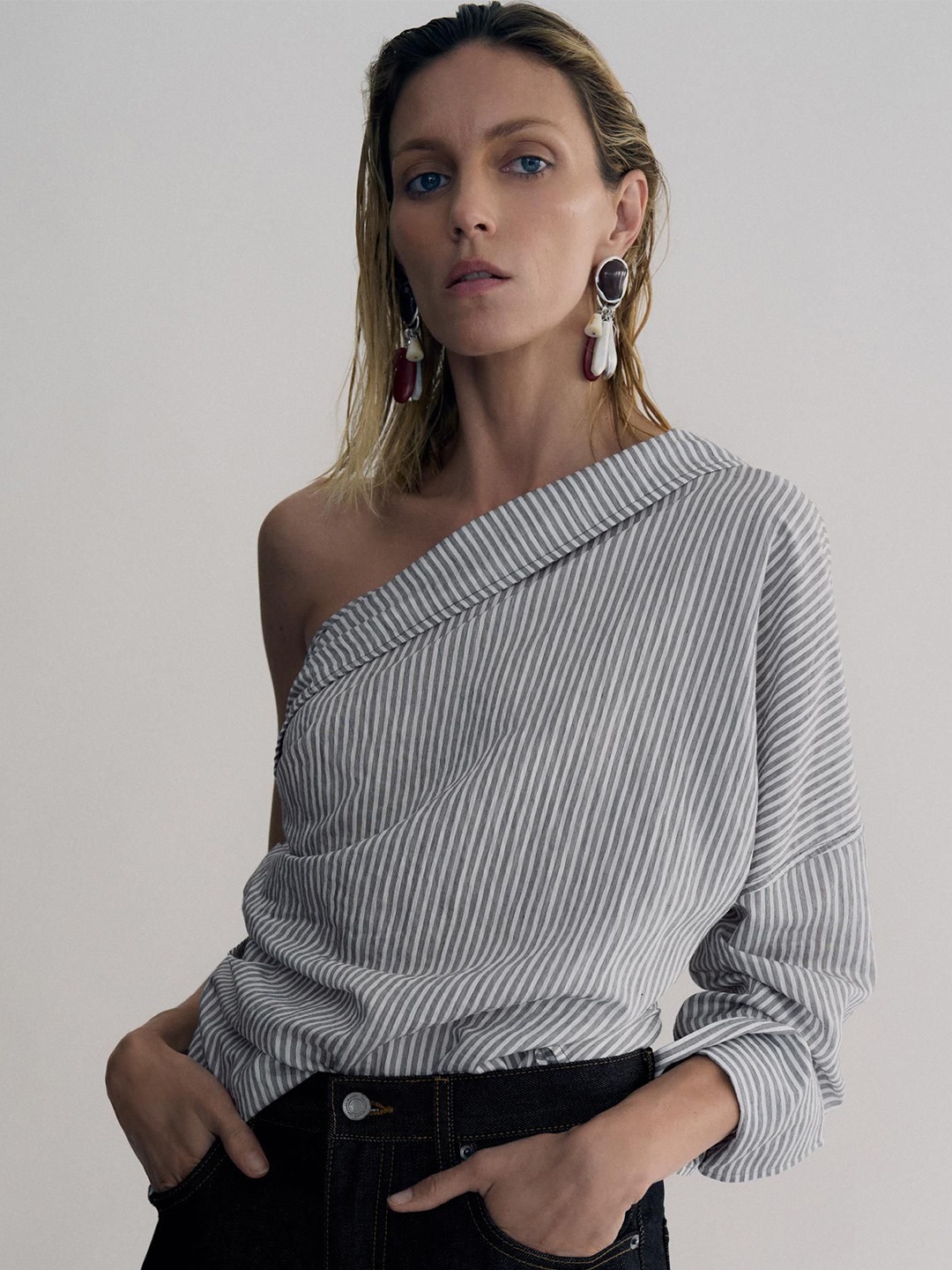 

LULU & SKY Women Opaque Striped Casual Shirt, Grey