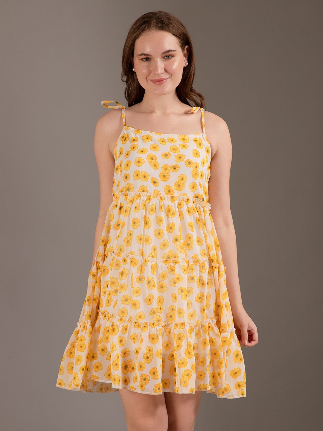 

Louis Bayrad Floral Printed Georgette Fit & Flare Dress, Yellow