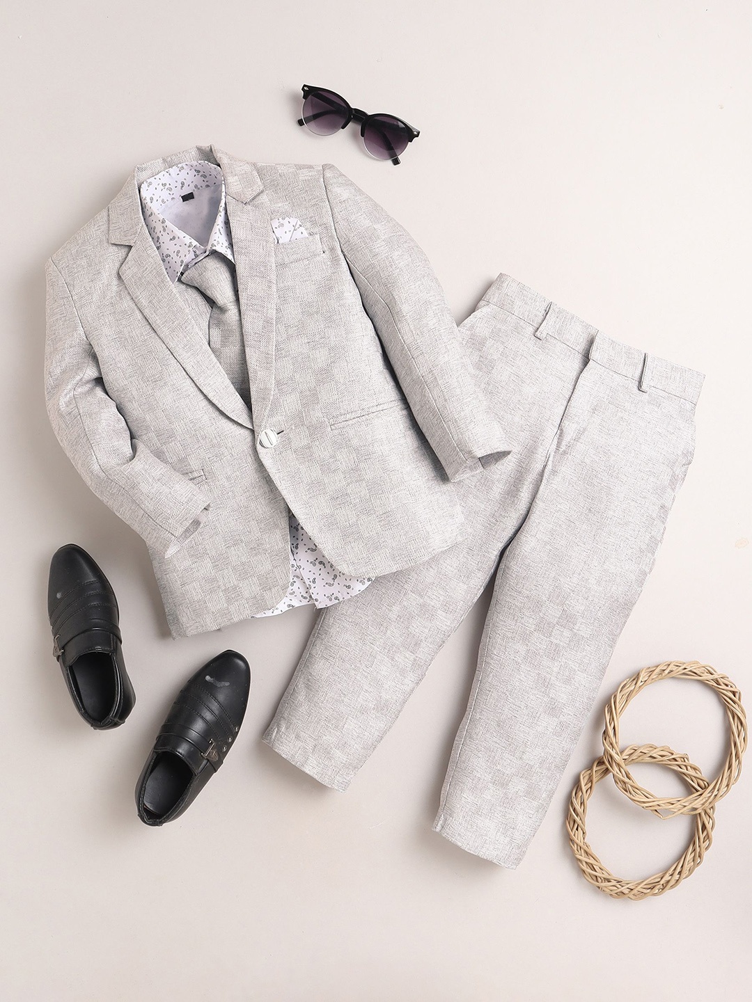 

Jeetethnics Infant Boys Checked Single-Breasted Party Suits, Grey
