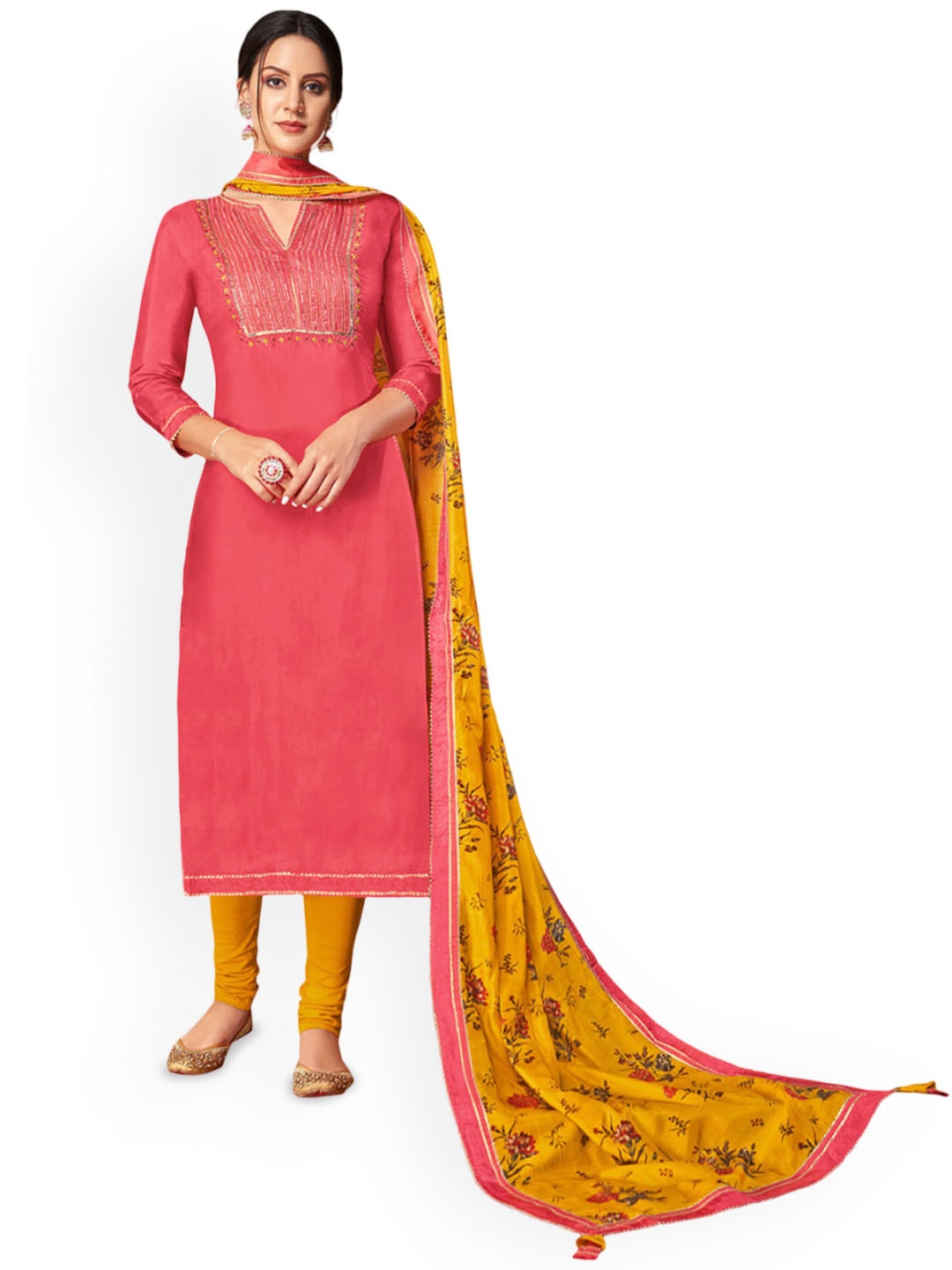 

Maroosh Floral Embellished Unstitched Dress Material, Pink
