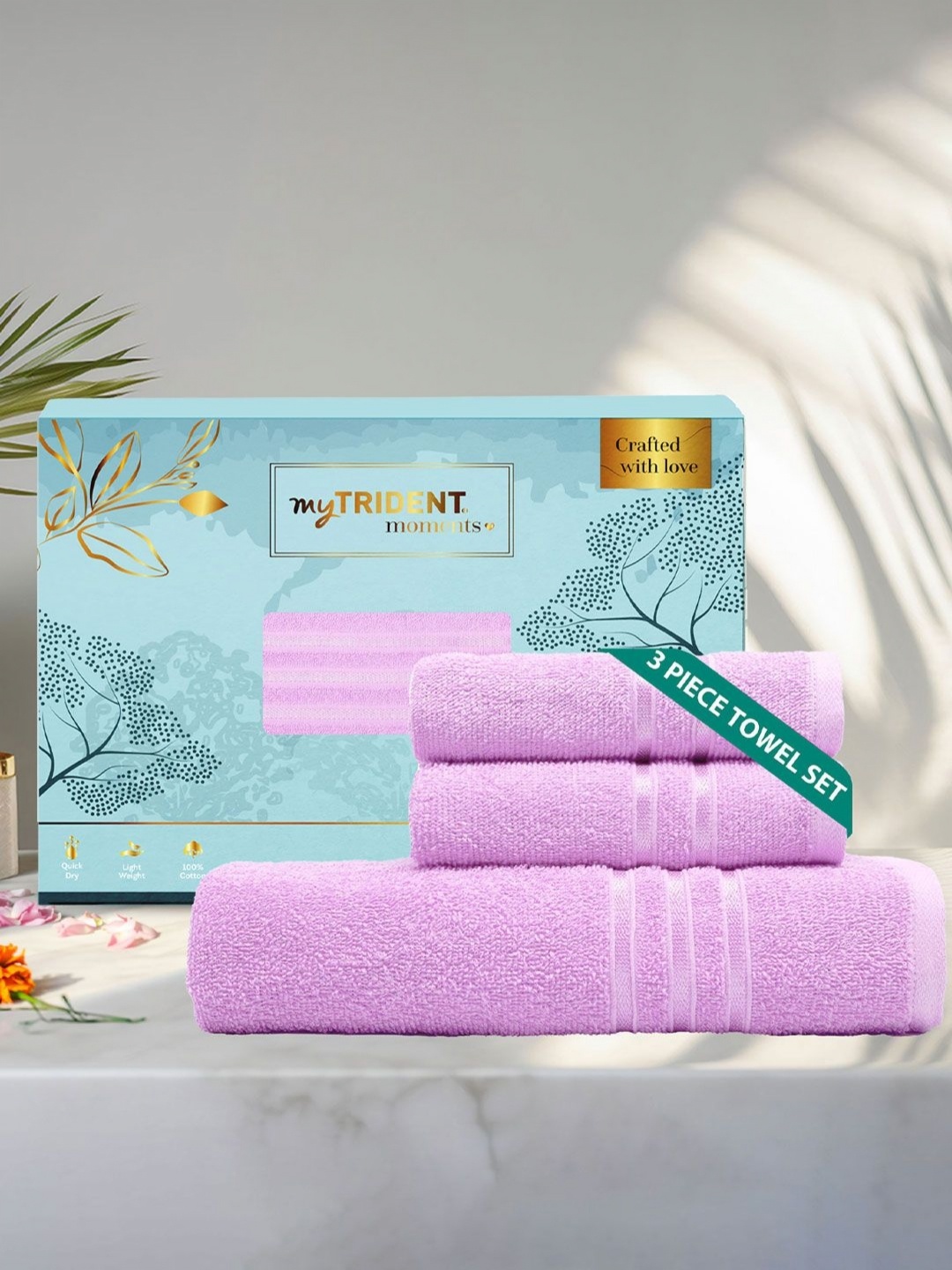 

MYTRIDENT Violet 3 Pieces Cotton 400 GSM Towel Set