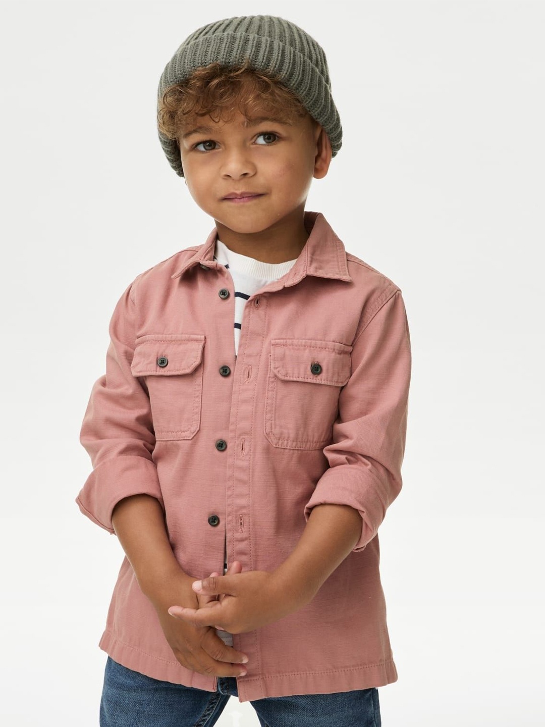 

Marks & Spencer Boys Spread Collar Solid Cotton Casual Shirt, Pink