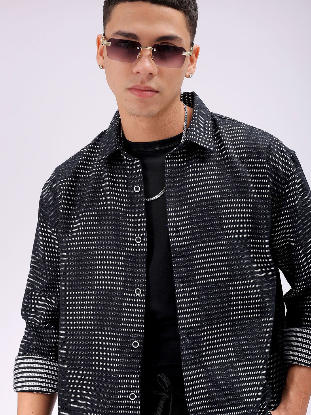 

The Indian Garage Co Men Relaxed Fit Dobby Textured Resortwear Shirt, Black