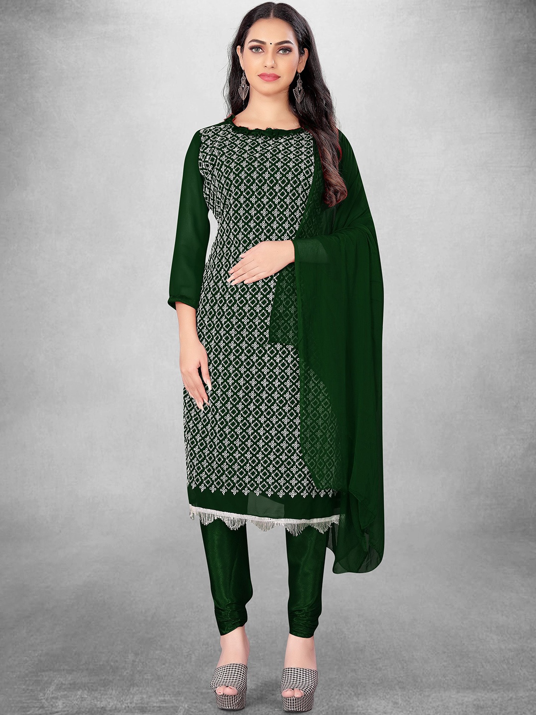 

Maroosh Geometric Embroidered Unstitched Dress Material, Green