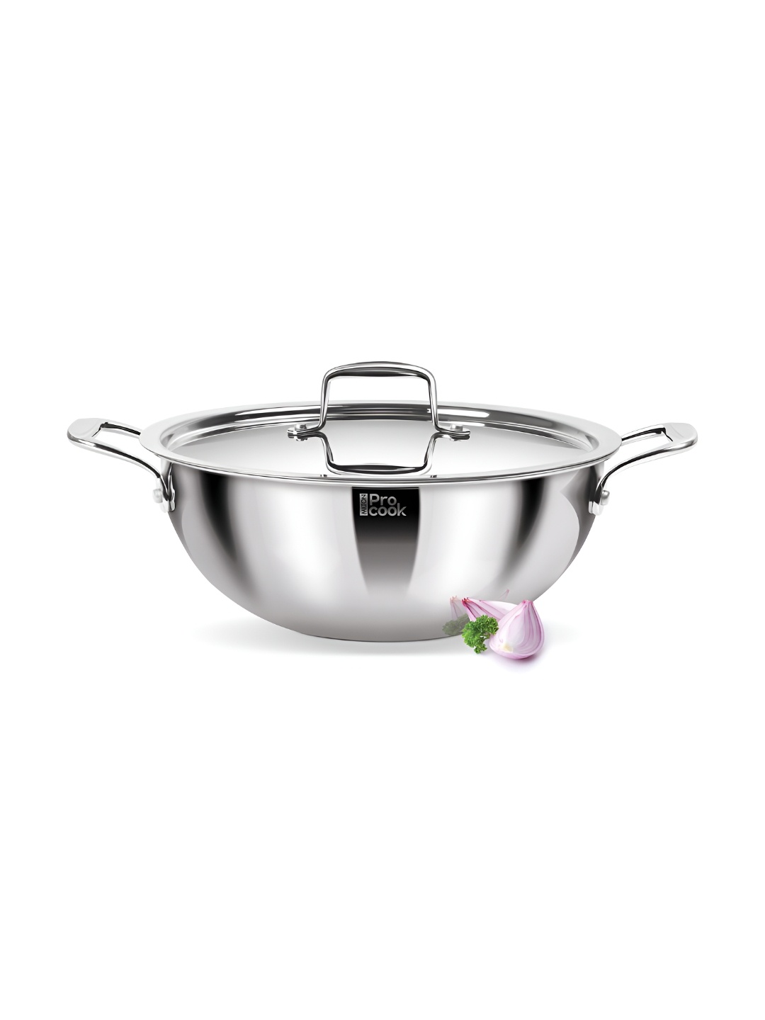 

Milton ProCook TriPly Deep SilverToned Stainless Steel Kadai Lid Induction Kadhai 2.1L, Silver