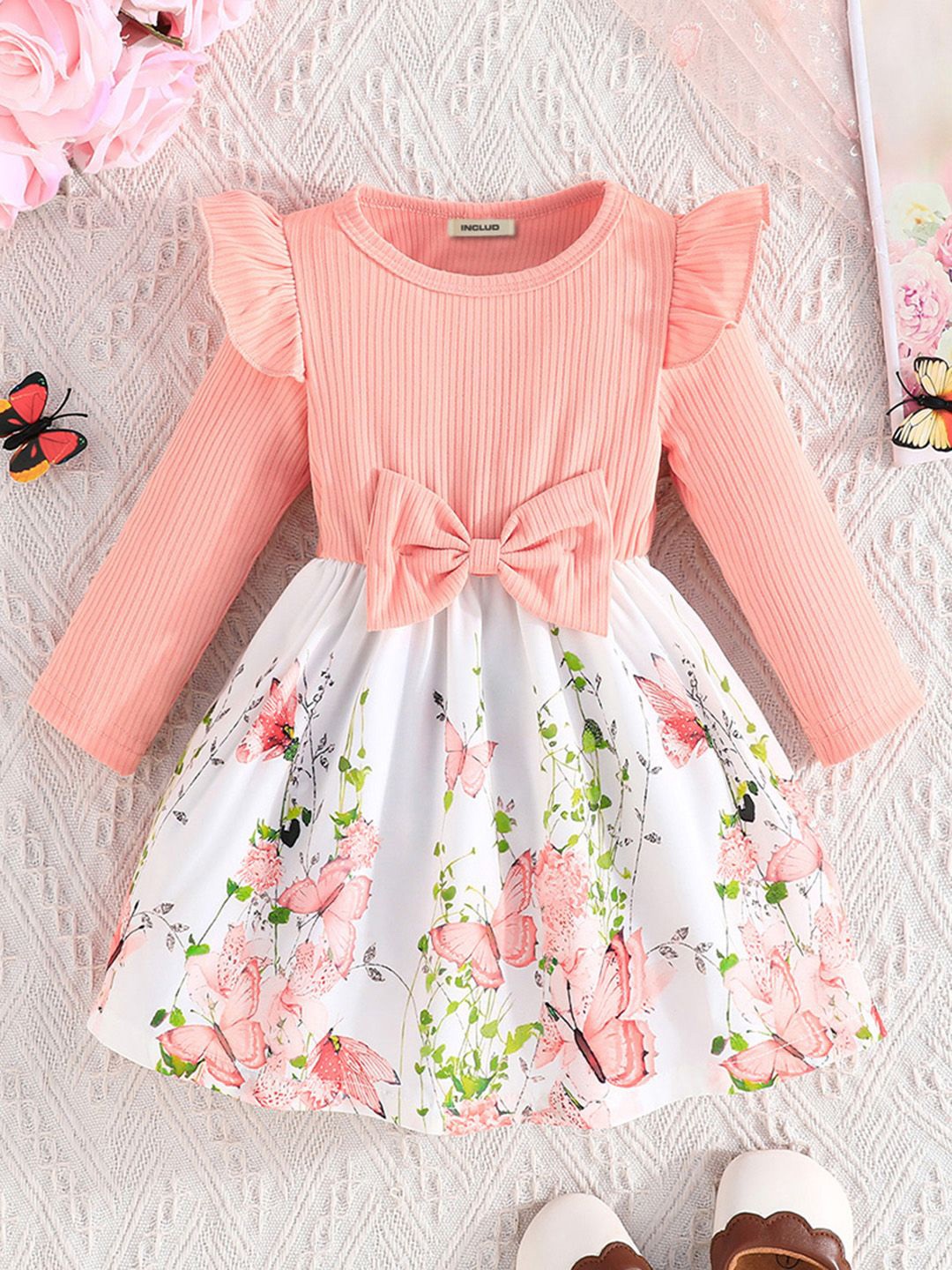 

INCLUD Print Fit & Flare Dress, Pink