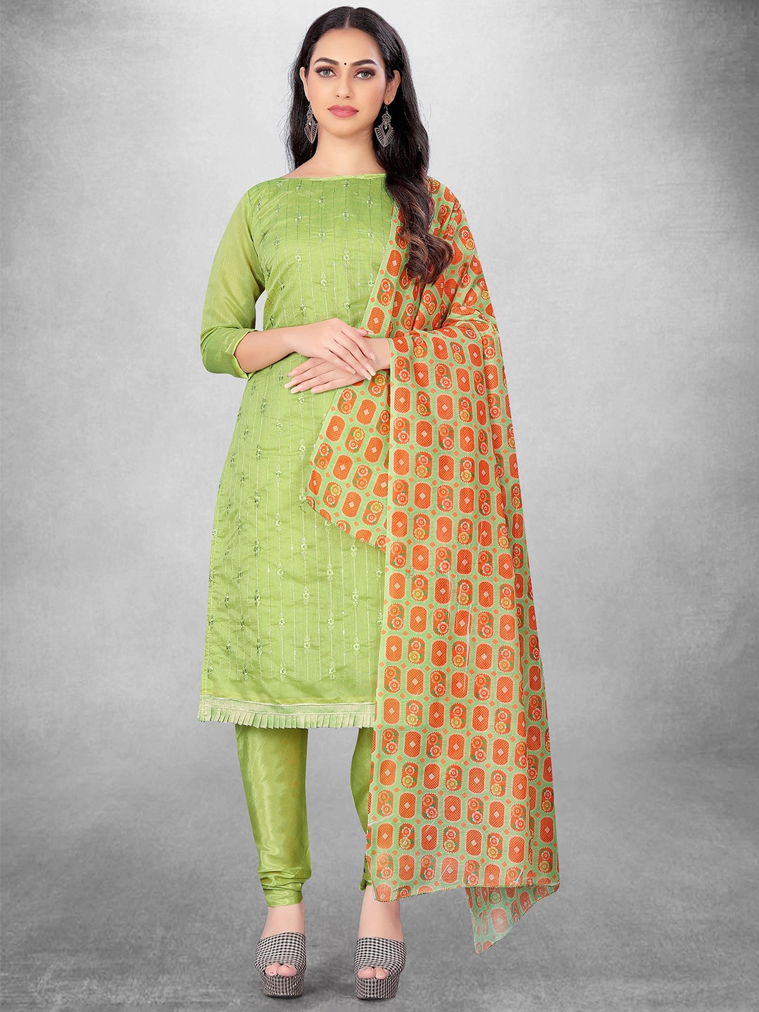 

Maroosh Floral Embroidered Unstitched Dress Material, Green