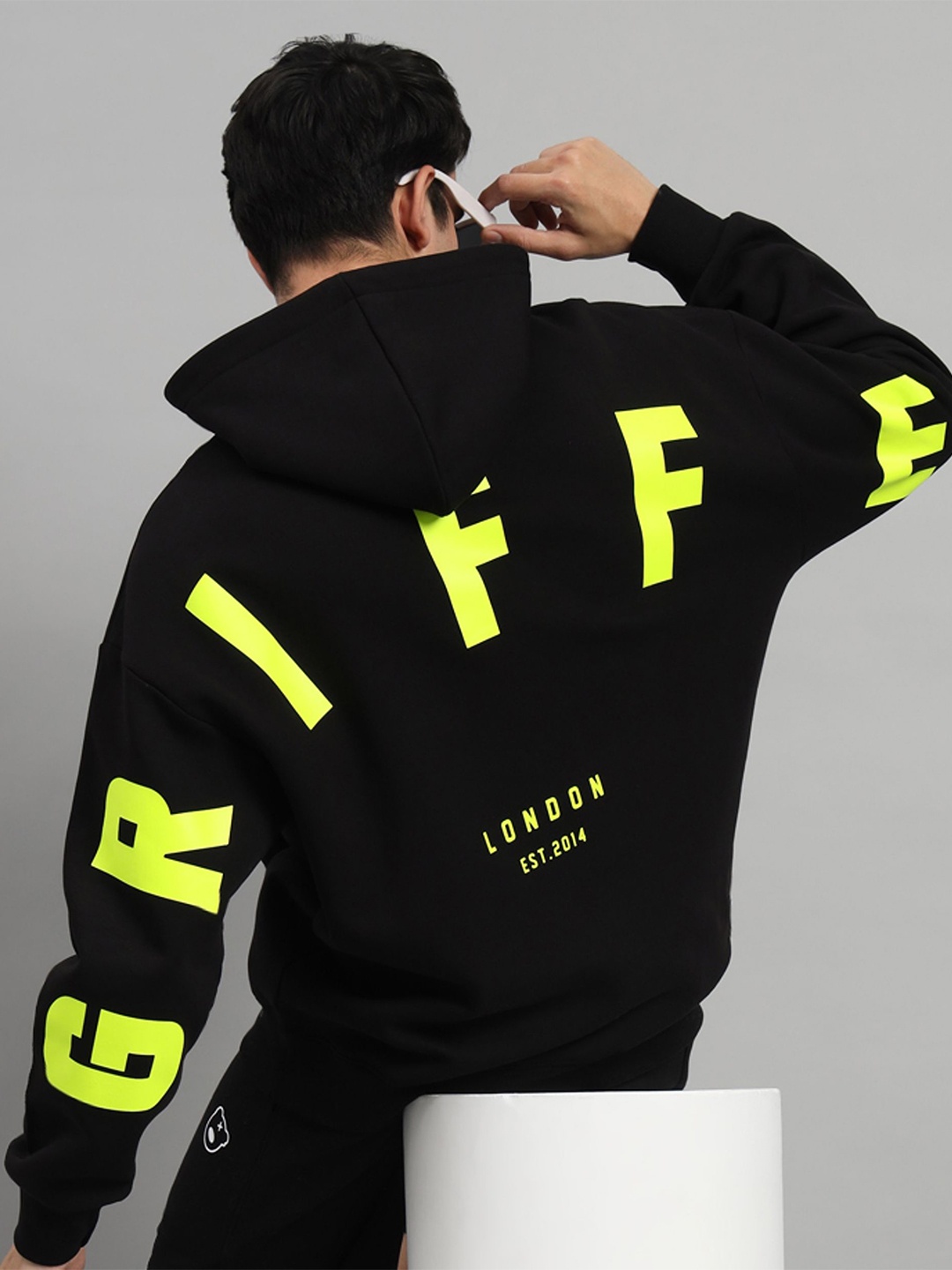 

GRIFFEL Men Typography Printed Hood Sweatshirt, Black