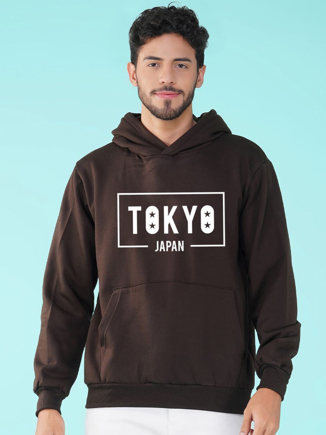 

NUSYL Men Typography Printed Hooded Sweatshirt, Brown