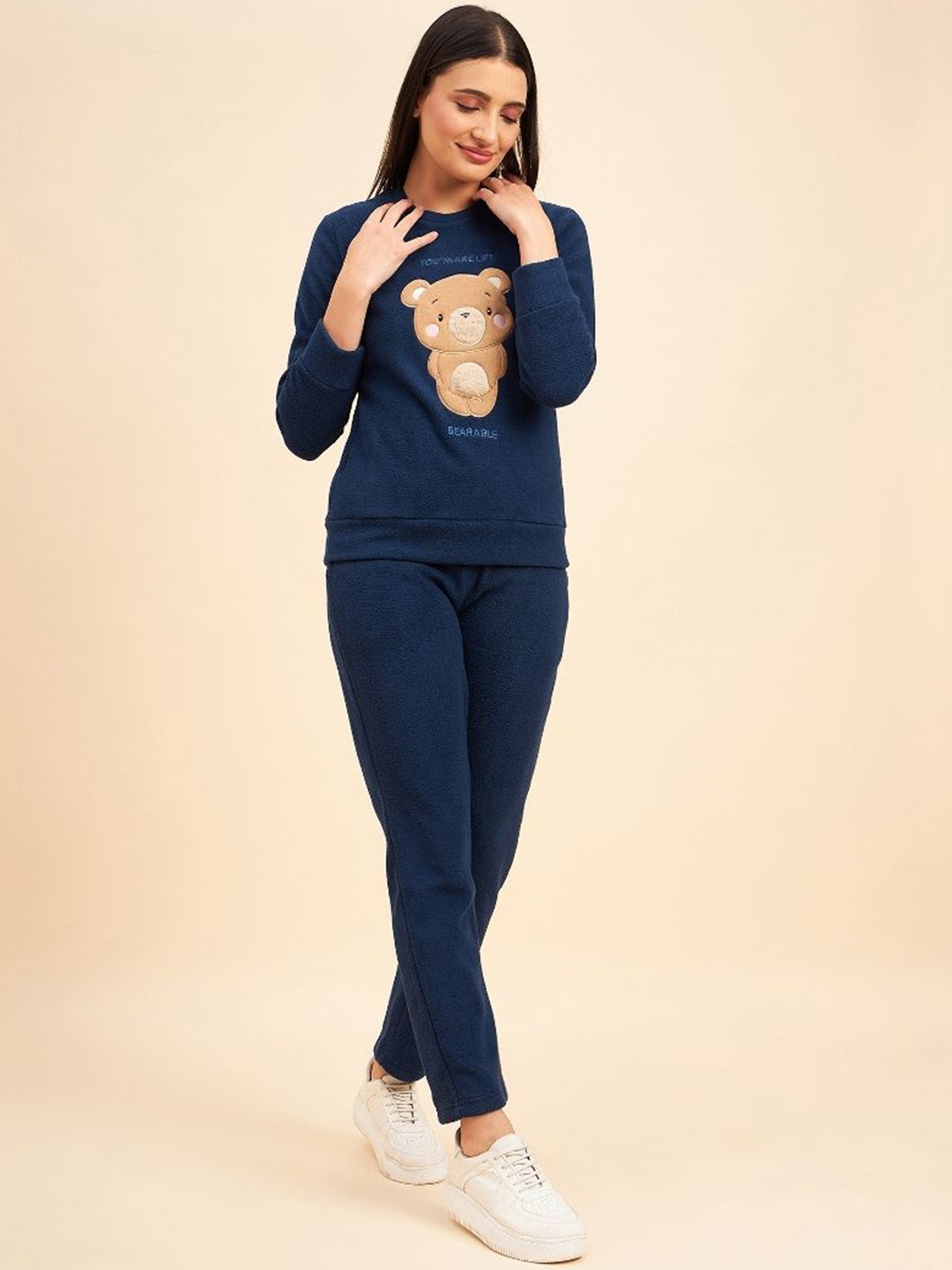 

Sweet Dreams Women Printed Round Neck Tracksuit, Navy blue