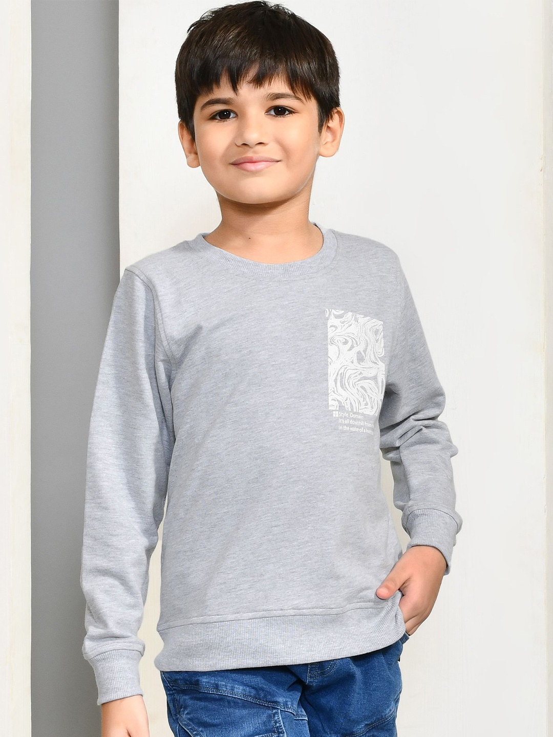 

YOUMAA Boys Pullover Typography Printed Cotton Sweatshirt, Grey