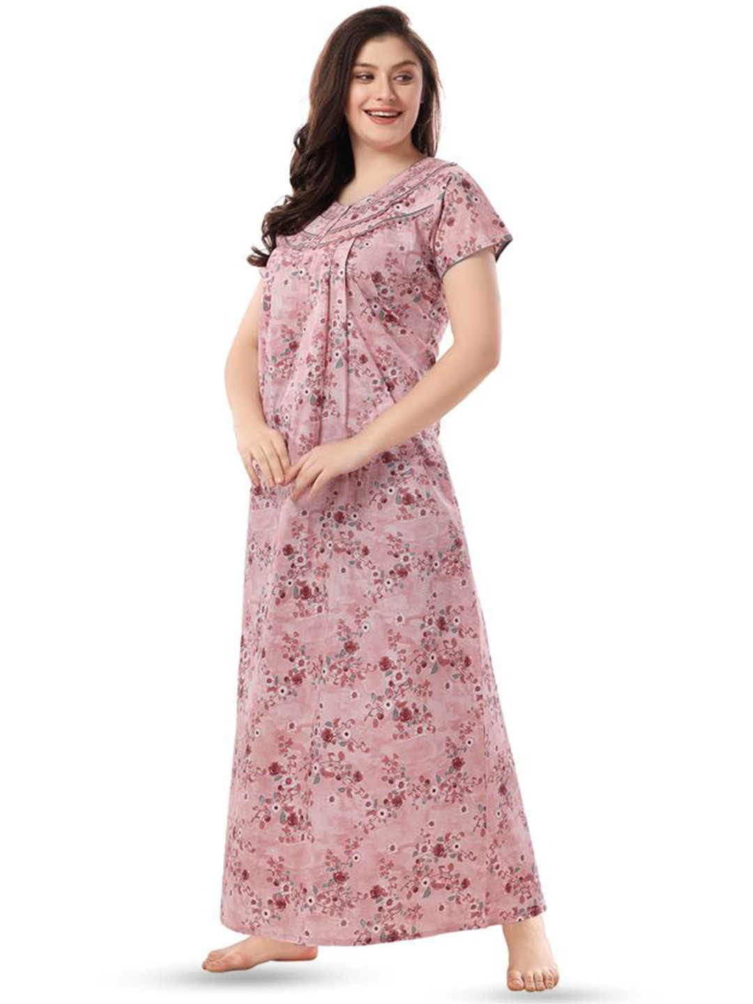 

Soulemo Printed Pure Cotton Maxi Nightdress, Peach