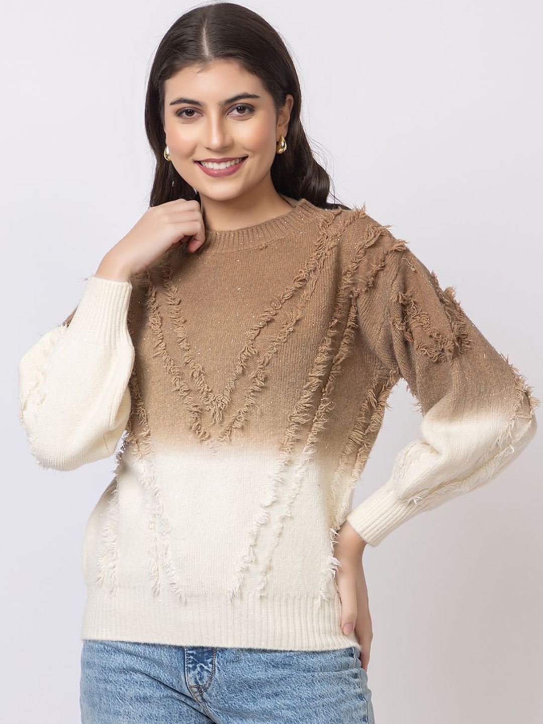 

GFO Women Printed Ombre Woollen Winter Pullover, Brown