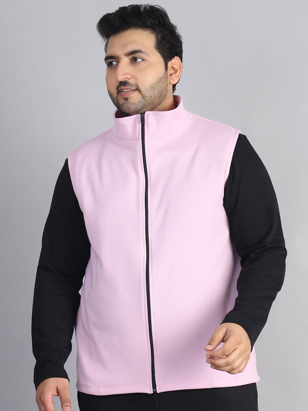 

Rute Men Mock Collar Plus Size Solid Cotton Casual Open Front Jacket, Pink