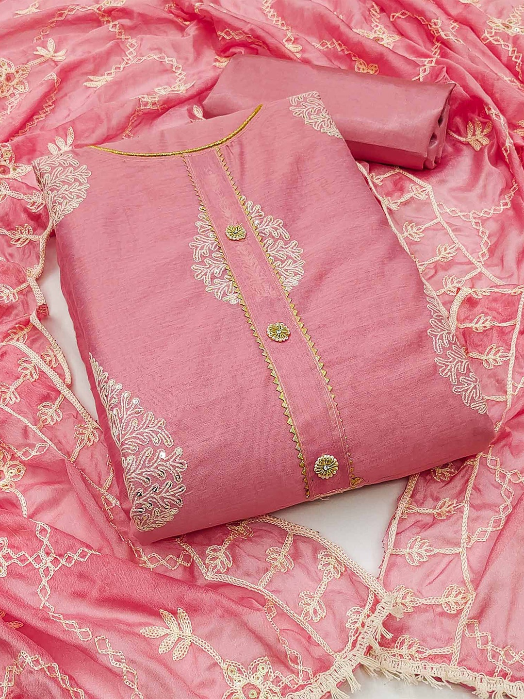 

Peachmode Floral Sequinned Embroidered Unstitched Dress Material, Pink