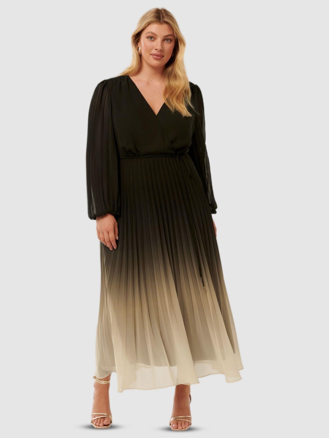

Forever New Women Ombre Bishop Sleeve Wrap Midi Dress, Black