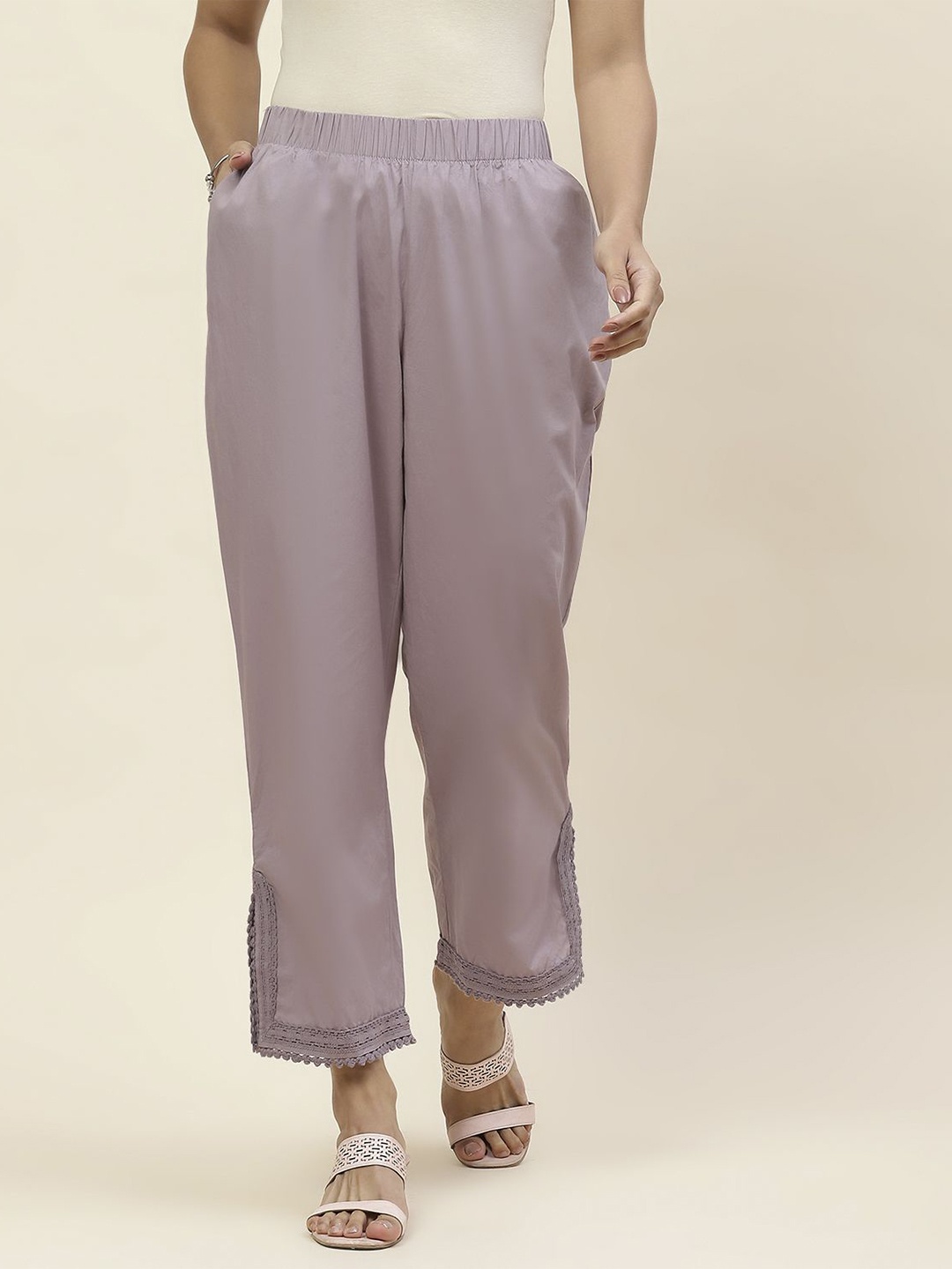 

Lakshita Women Solid Wide Leg Palazzos, Lavender