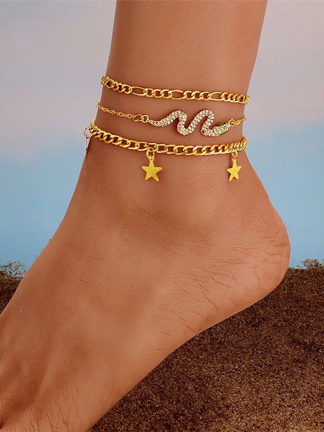 

Fashion Frill Gold-Plated Artificial Stones and Beads Anklet