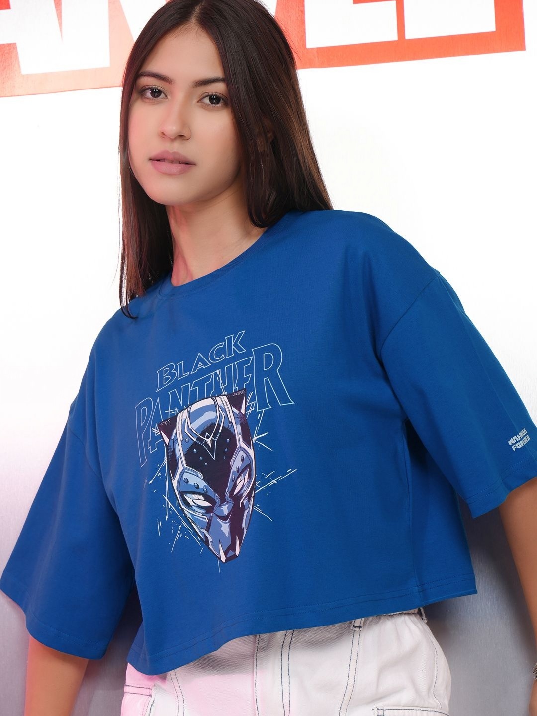 

Tokyo Talkies Marvel Women Black Panther Printed Boxy Crop Tshirt, Blue