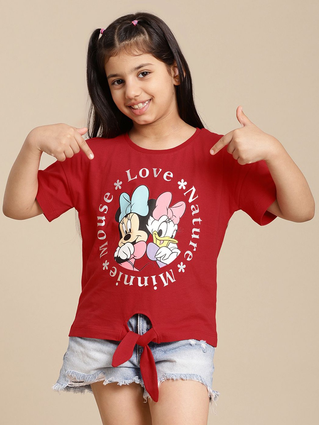 

Kids Ville Girls Mickey & Friends Graphic Printed Round Neck Cotton Relaxed Fit T-shirt, Red