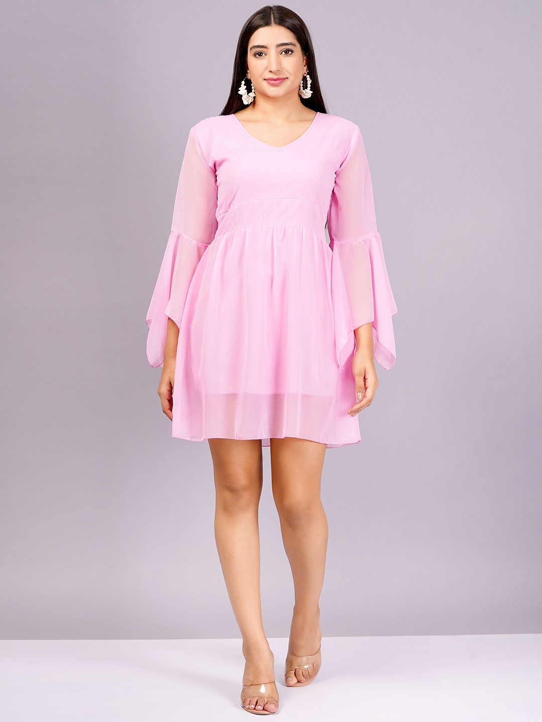 

BAESD Georgette Fit & Flare Mini Dress, Pink