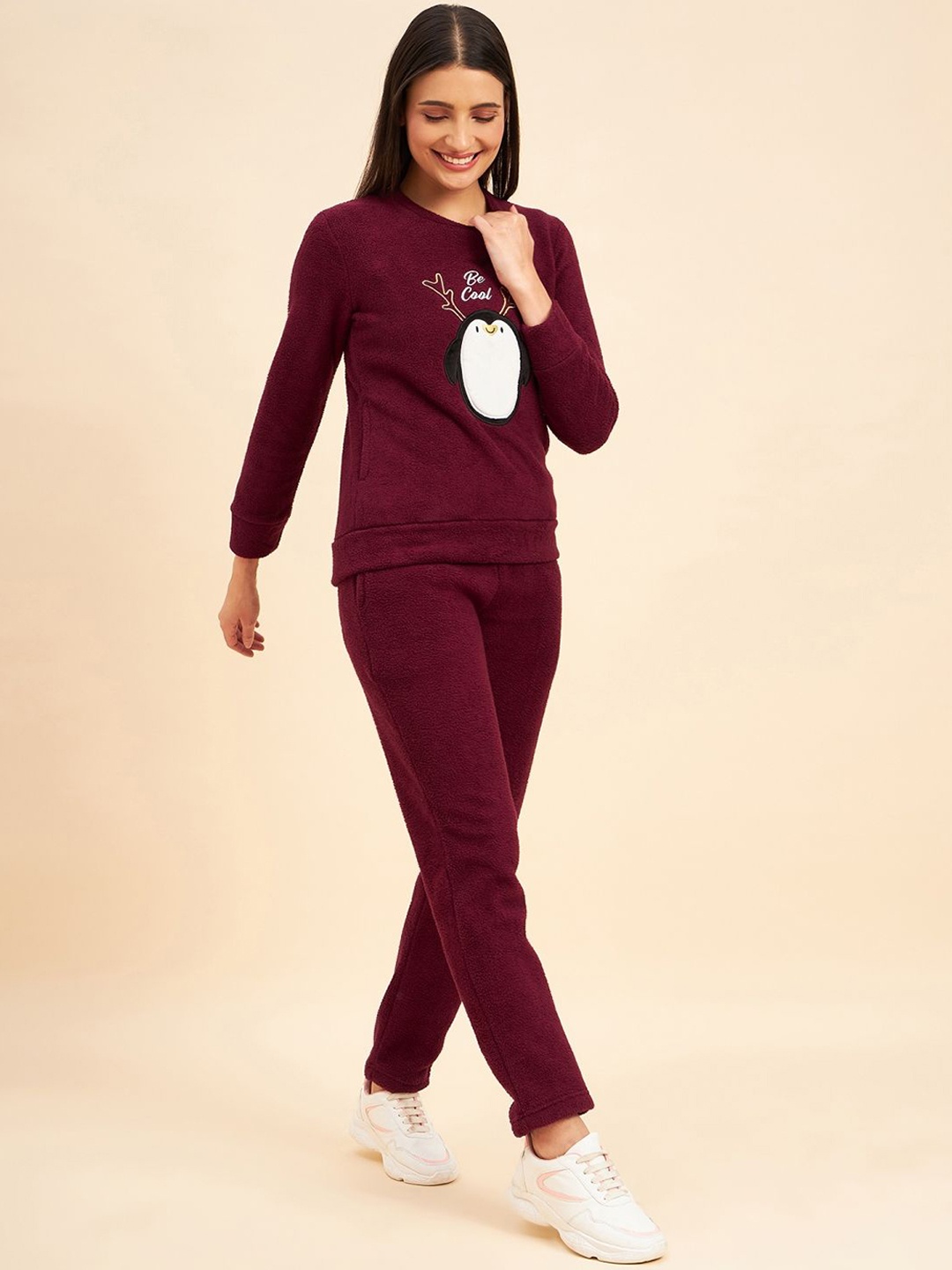 

Sweet Dreams Women Printed Round Neck Tracksuits, Burgundy