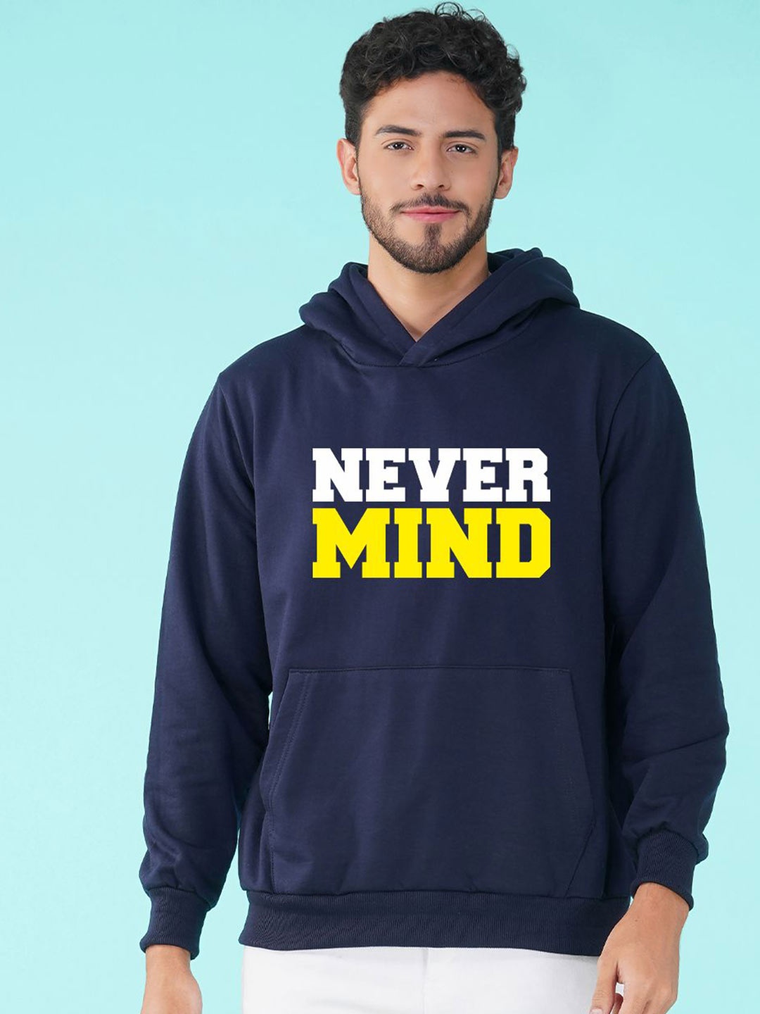 

NUSYL Men Printed Hooded Sweatshirt, Blue