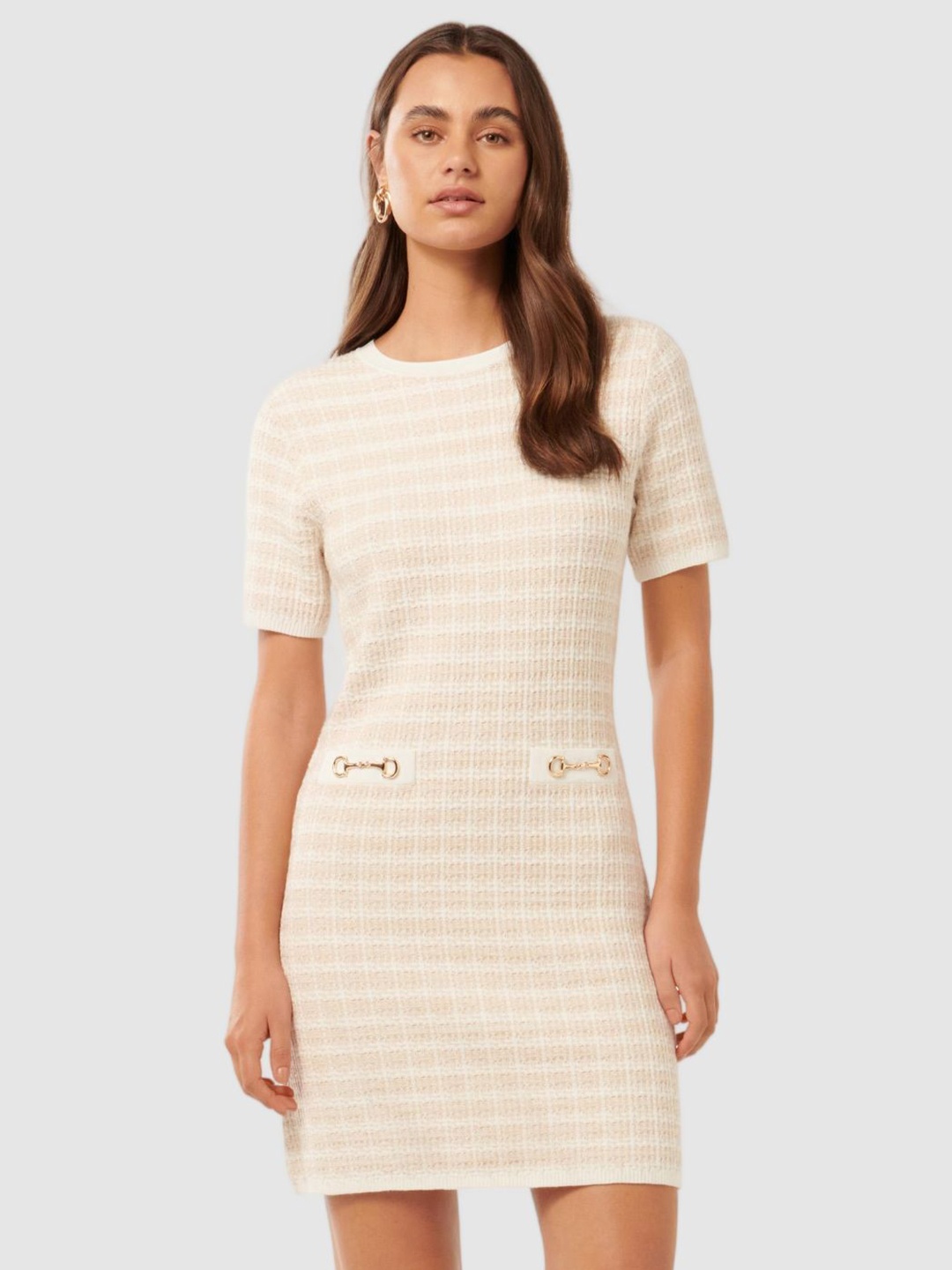 

Forever New Women Checked Bodycon Mini Dress, White
