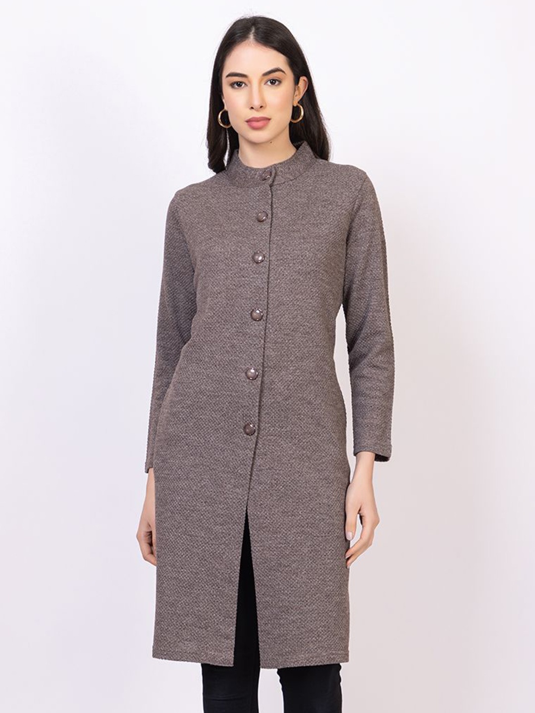 

KEIKO Women Round Neck Longline Cardigan, Camel brown