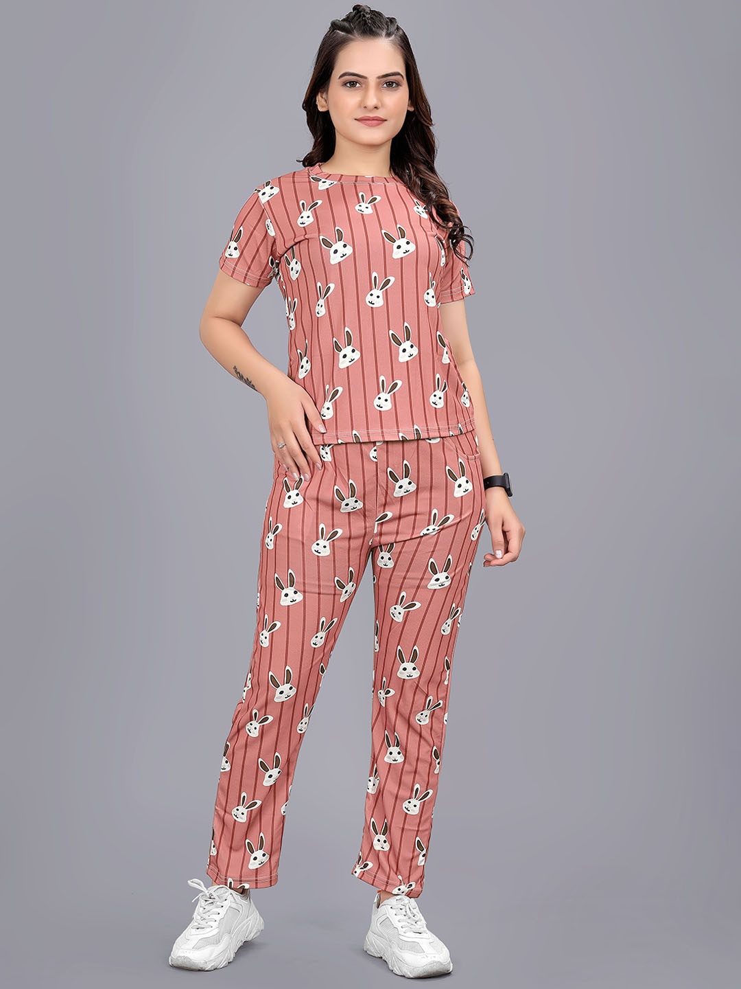 

SAKARMAA Rabbit Printed T-Shirt With Trousers Co-Ords, Pink