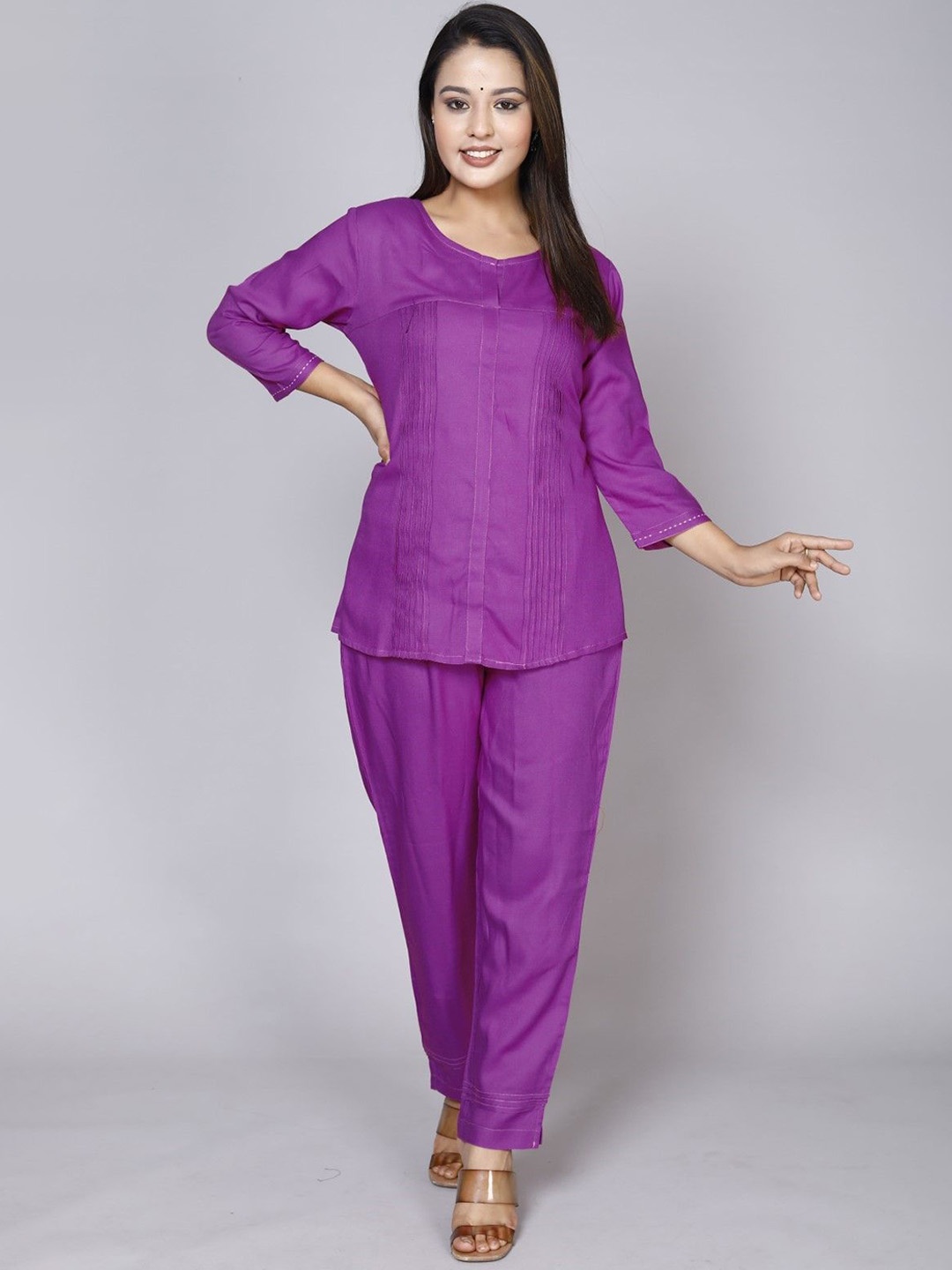 

ANTU KURTIES Round Neck Top With Trouser, Purple