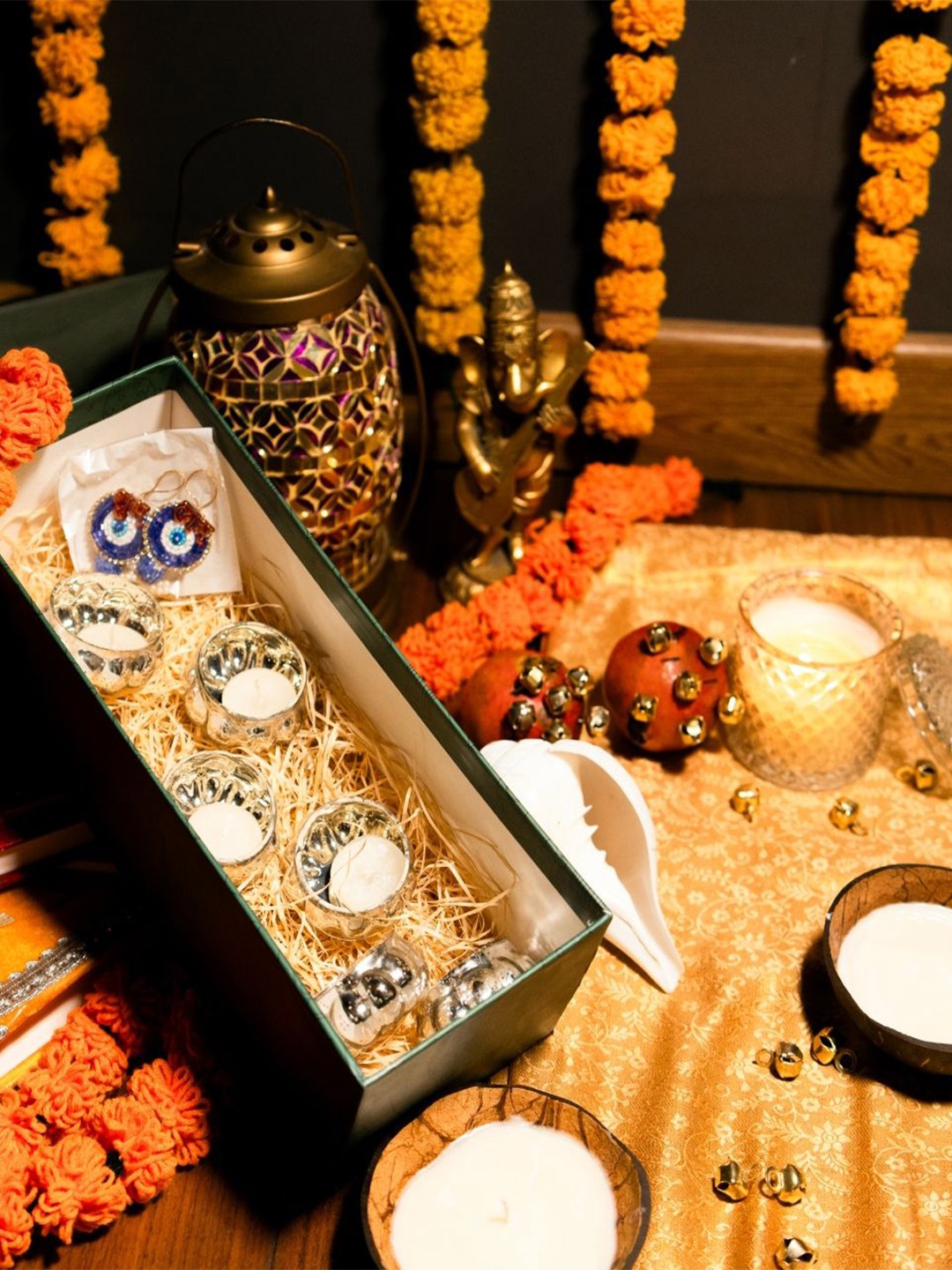 

ArteCasa White & Blue 8 Pieces Ceramic Diwali Home Gift Sets, Silver