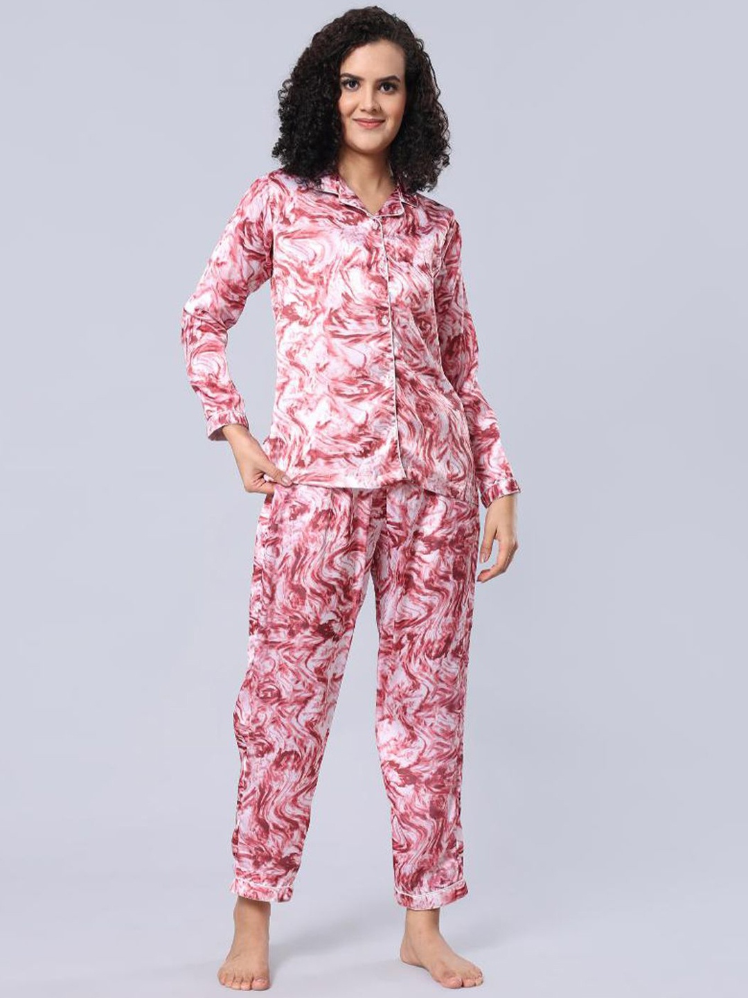 

evolove Women Abstract Printed Night suit, Pink