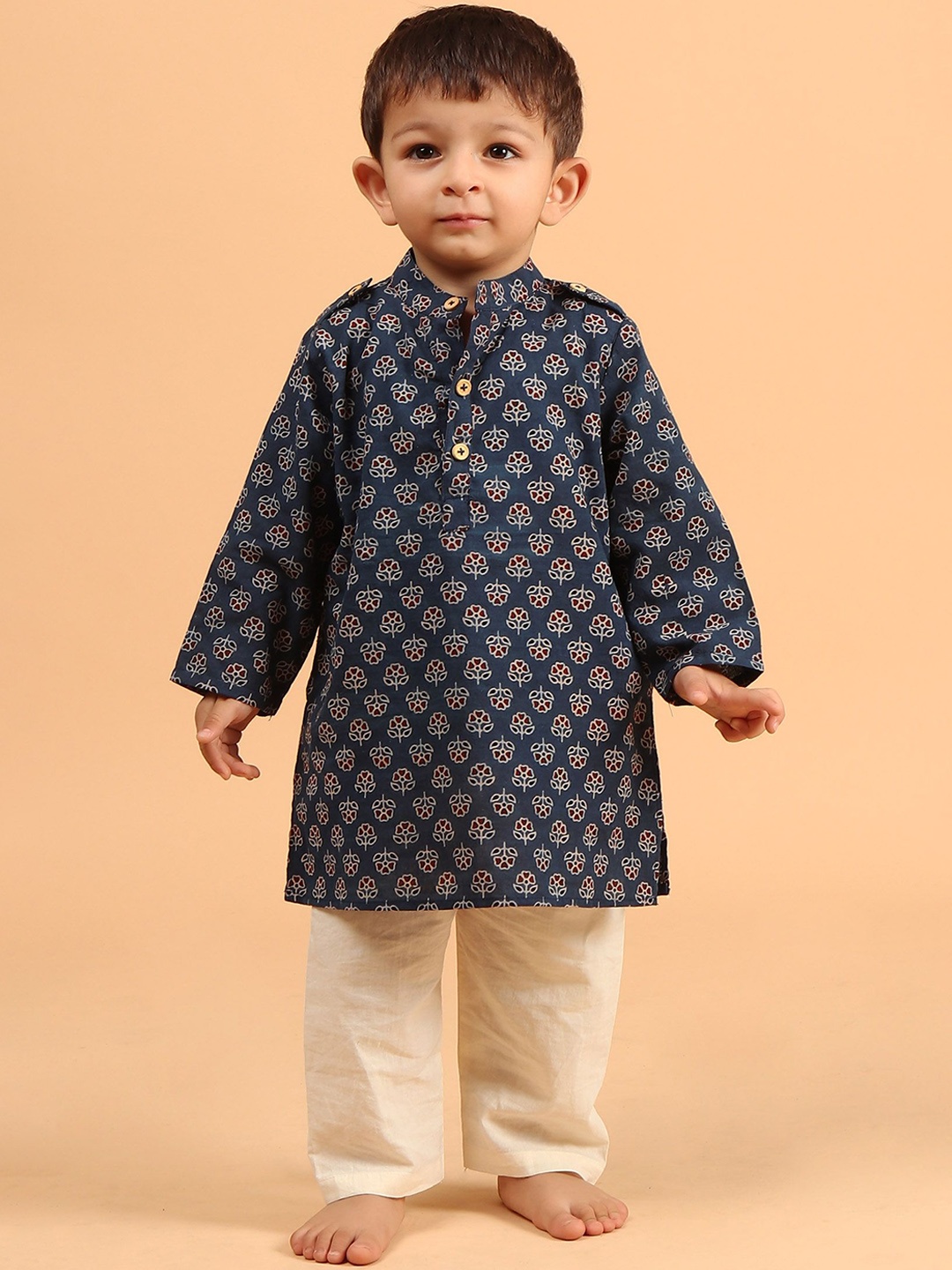 

TJORI Boys Floral Printed Pure Cotton Kurta with Pyjamas, Blue