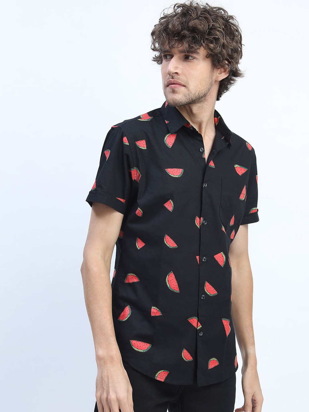 

Highlander Men Slim Fit Graphic Shirts, Black