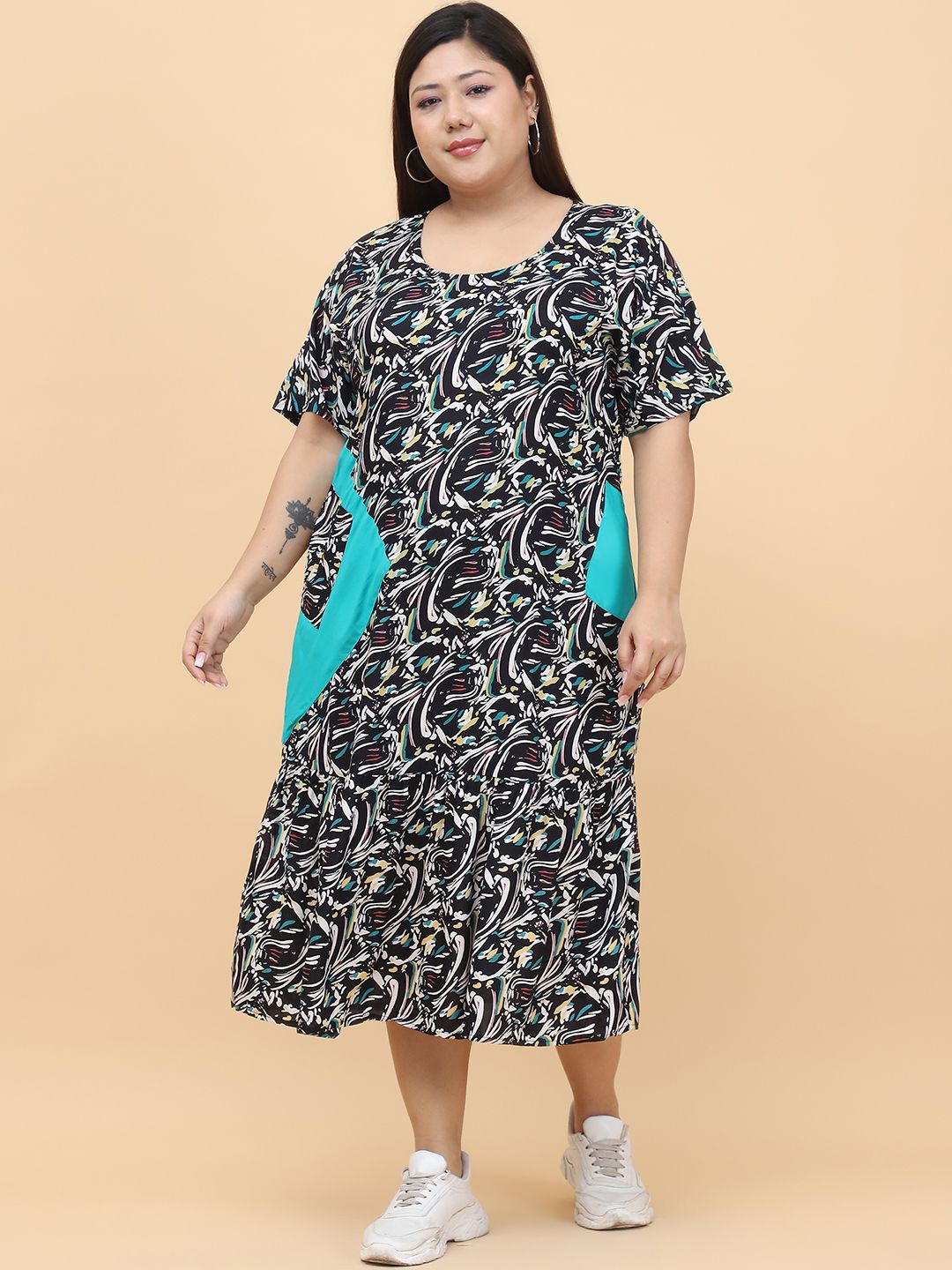 

theRebelinme Plus Size Women A-Line Midi Dress, Black