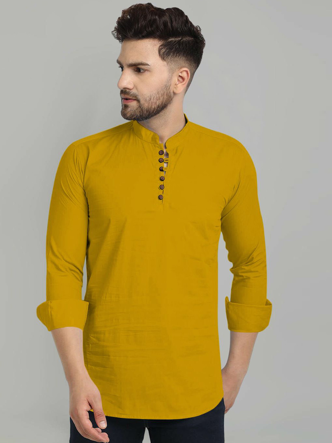 

FINIVO FASHION Mandarin Collar Straight Kurta, Gold
