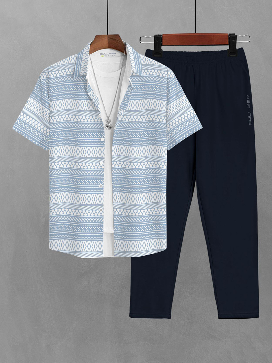 

BULLMER Printed Short Sleeves Shirt With Trousers Co-Ords, Blue