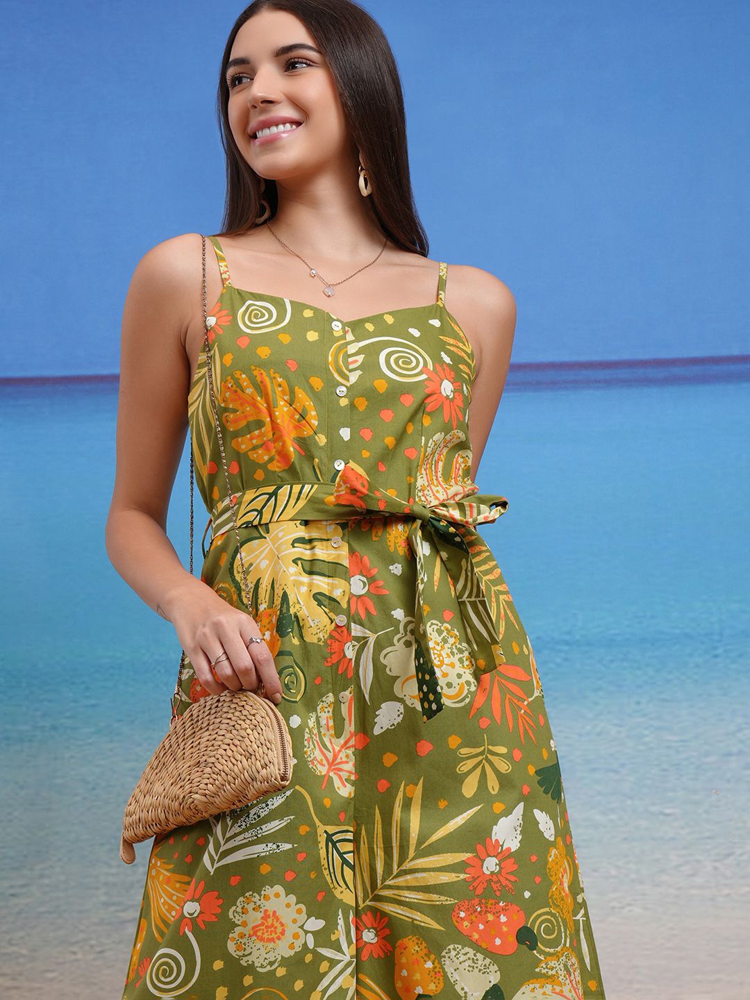 

Vishudh Women Printed Basic Jumpsuit, Green