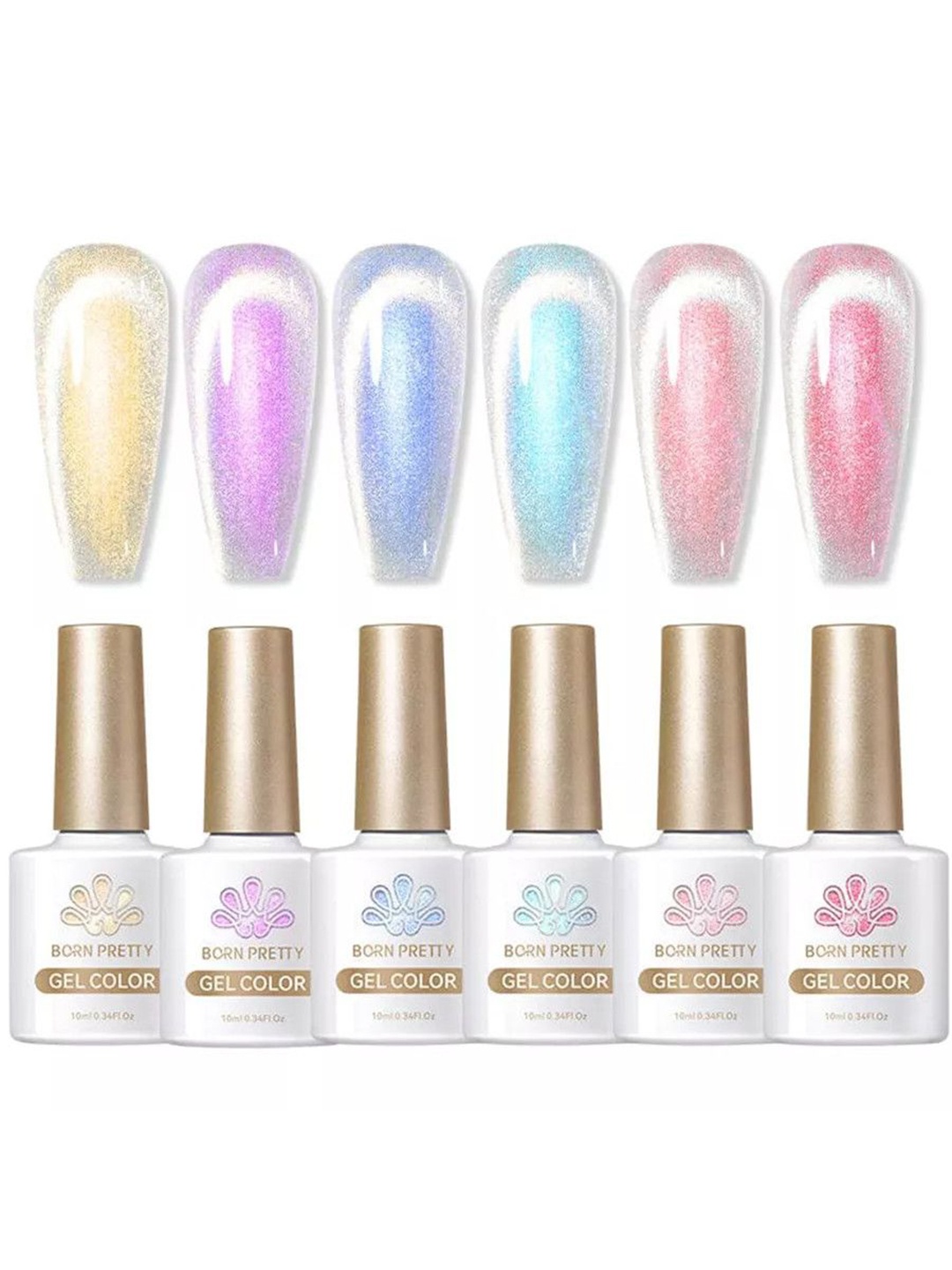 

BORN PRETTY Set Of 6 Magic Cat Magnetic Gel Nail Polish - 10 ml Each - BP01-BP06, Multi
