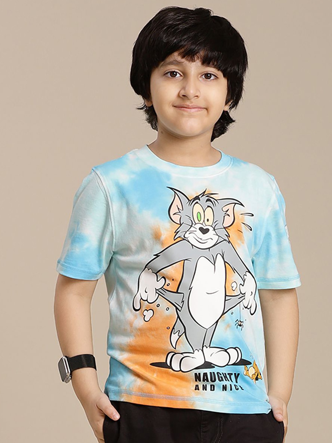 

Kids Ville Boys Tom & Jerry Graphic Printed Round Neck Cotton T-shirt, Blue