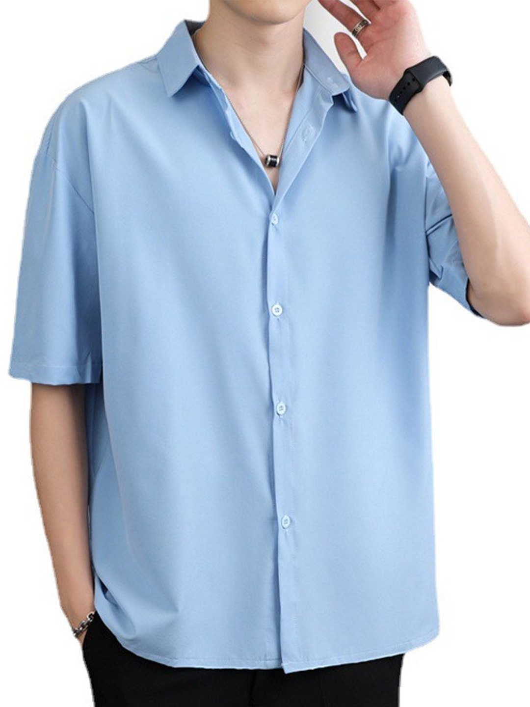 

StyleCast Men Spread Collar Solid Cotton Casual Shirt, Blue