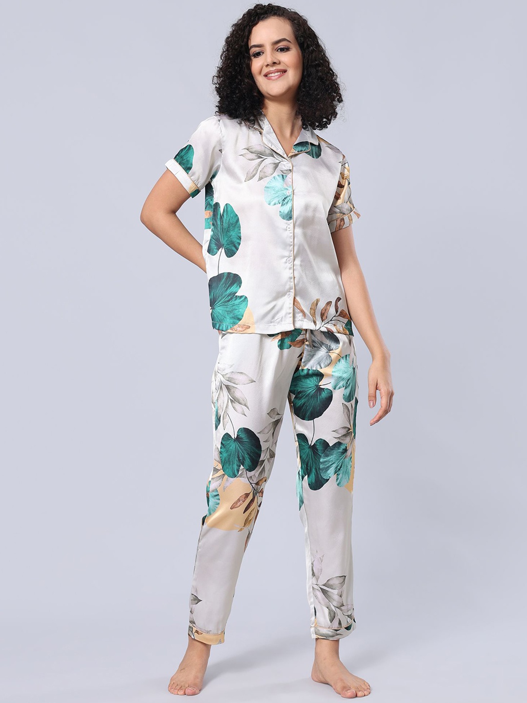 

evolove Women Printed Night suit, White