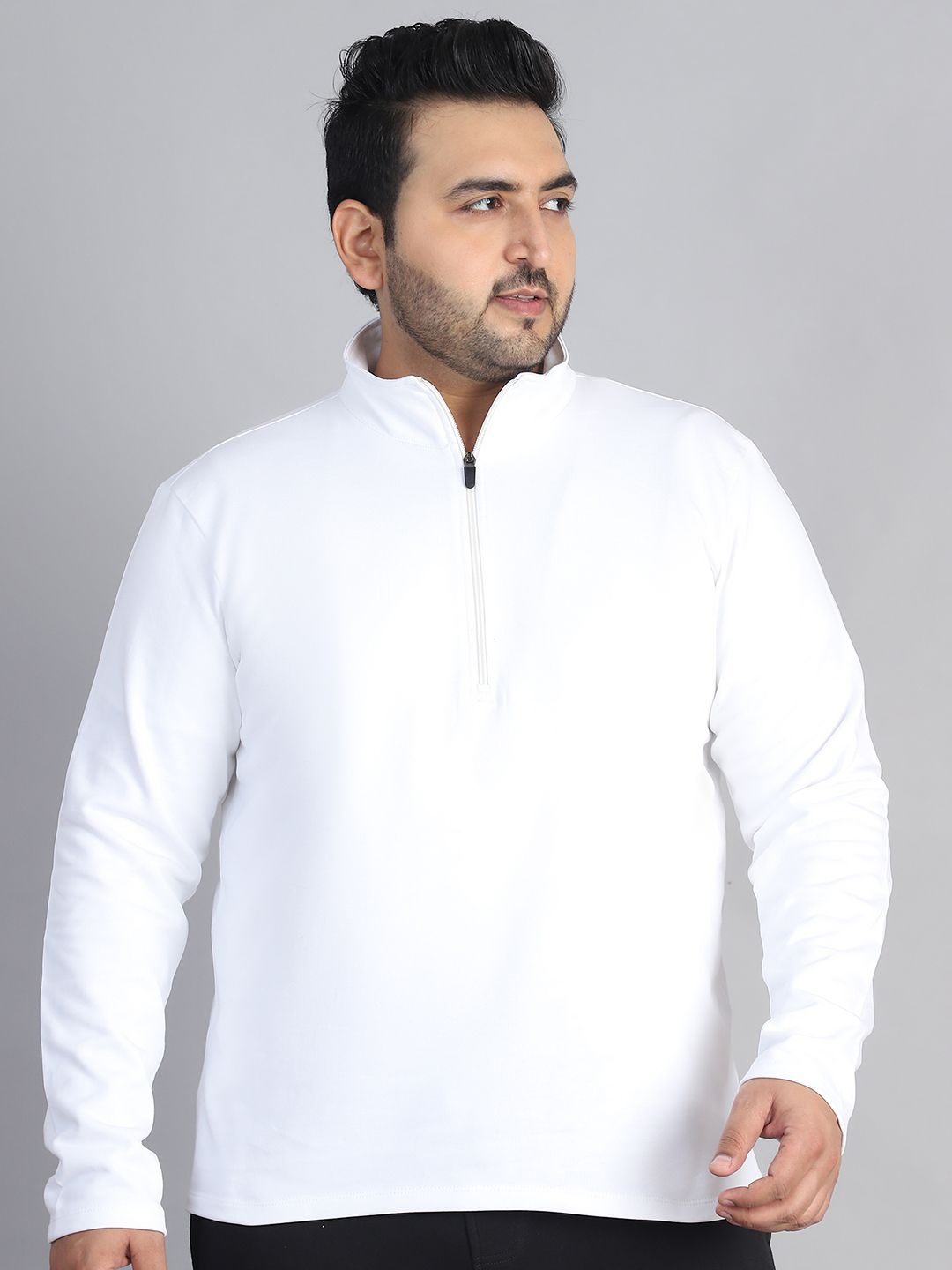 

Rute Men Plus Size Cotton Mock Collar Pullover Sweatshirt, White