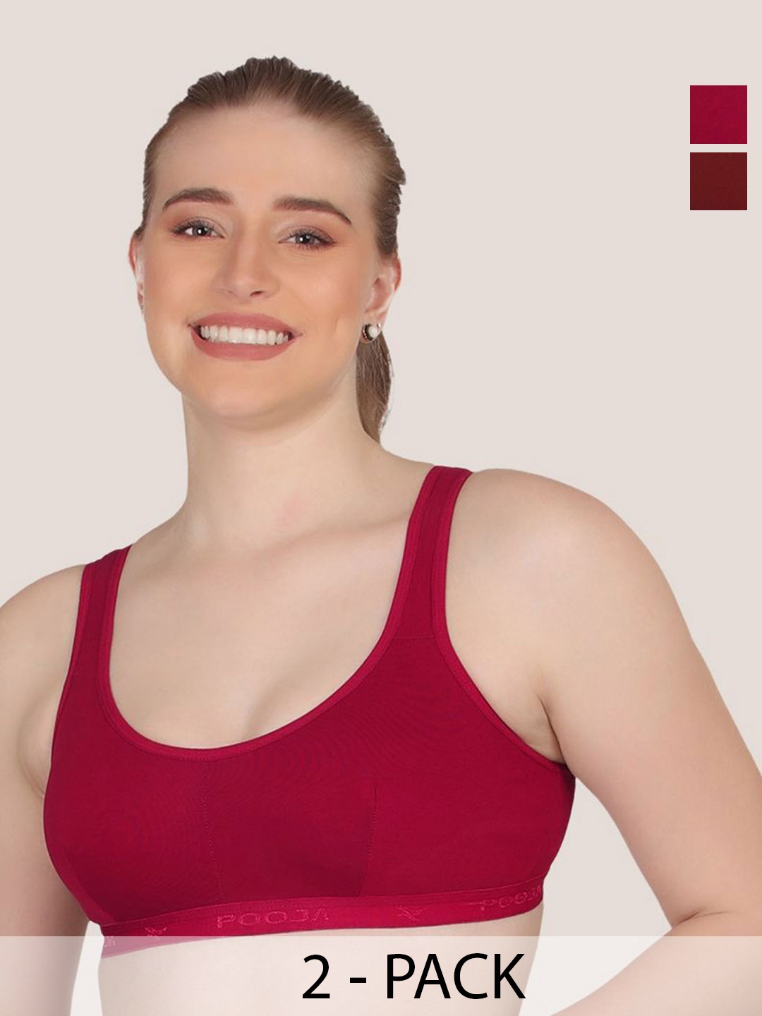 

POOJA RAGENEE Women Pack Of 2 Full Coverage Cotton Non Padded Bra, Magenta