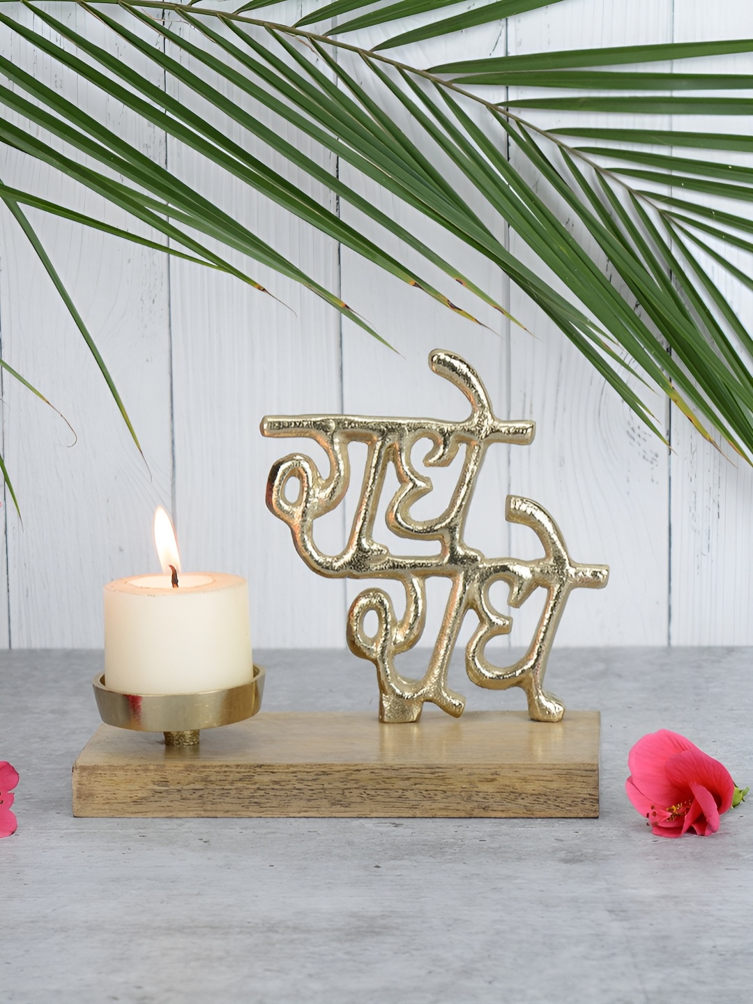 

Maison Modern Gold-Toned and Brown Radhe Radhe Festive Candle Holder