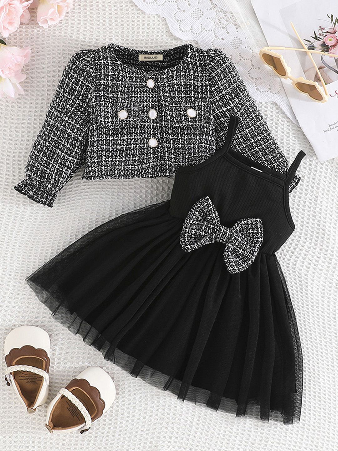 

INCLUD Girls Fit & Flare Dress With Blazer, Black
